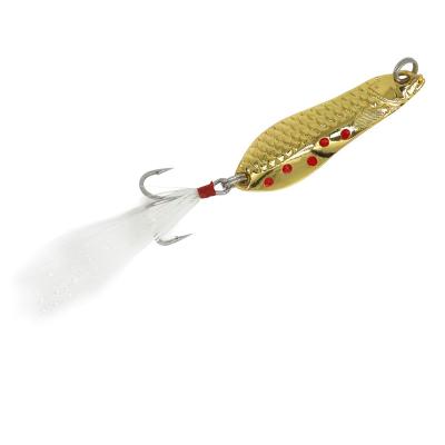 China Vivid Action Fish Action OEM ODM Fishing Tackle Metal Spoon Swimming Lure 5g 7g 10g With Feather Treble Hook for sale