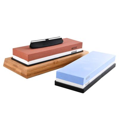 China 2 Side Sustainable Wholesale Premium Grit 1000/6000 Aluminum Oxide Whetstone Knife Sharpening Stone With Bamboo Base for sale