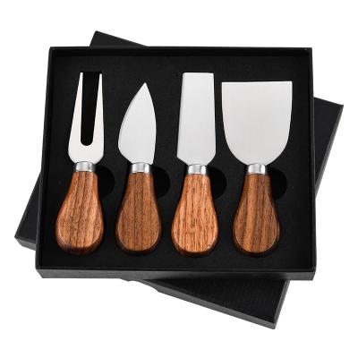 China Sustainable Professional Amazon Walnut Wood Handle 4 Pieces Cheese Knife Set With Gift Box for sale