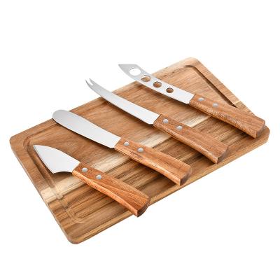 China Best Selling Sustainable Stainless Steel Kitchen Cheese Knives Panel Cheese Knife Set With Acacia Wood Handle for sale