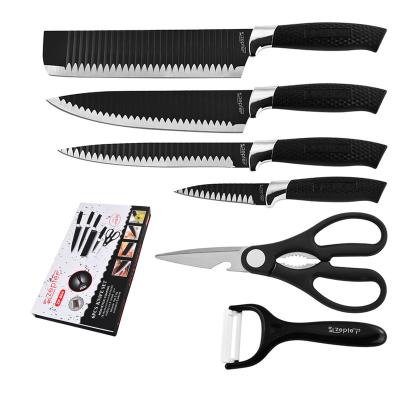 China Durable 6 Pieces Blade Stainless Steel Wavy Non-stick Coating Cheap Knife Set For Gift for sale