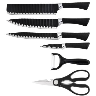 China Durable Color Coating Stainless Steel Professional Stocked Non-Stick Knife Set 6pcs Kitchen Chef With Scissors for sale