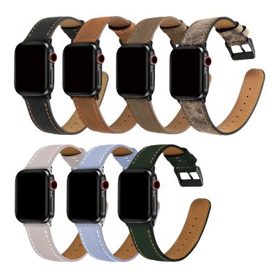 China HY Fashion Trendy Luxury Genuine Leather Watchband Strap For Series 7, Vintage Apple Watch Leather Band For Apple Watch for sale