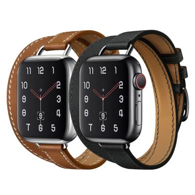 China Dropshipping Trendy New Arrivals Dual Tour Slim Genuine Leather Strap Watch Buckle Watch Band For Apple Iwatch Se 6 5 7 4 3 2 1 Strap for sale