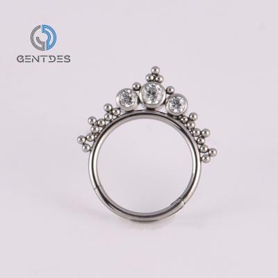 China FASHIONABLE Titanium Tragus Cartilage Earring Lip Stud Zircon Clicker Circle Body Jewelry G23 Segment Hinged Nose Ring for sale