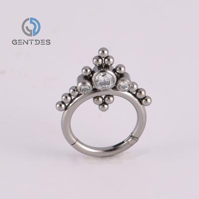 China TRENDY Titanium Cartilage Earring Zircon Rings ASTM F136 Huggie Circle Earring CZ Gem Cluster Beaded Hinged Septum Earring for sale