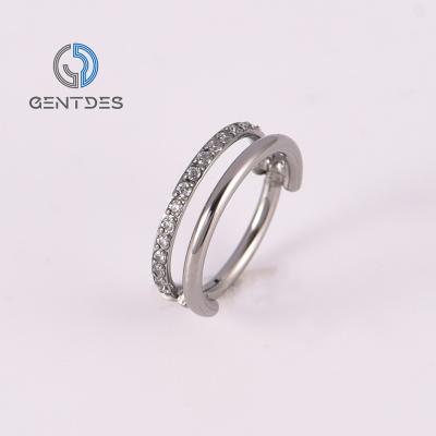 China FASHIONABLE ASTM F136 Titanium Body Piercing Jewelry Pave CZ Hinged Labret Lip Ring Cartilage Earrings Double Septum Nose Ring For Women for sale