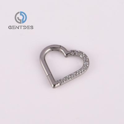 China TRENDY Titanium Nose Ring Women Clear Zircon Heart Piercing G23 Sniff Nose Ring Surgical Steel Cartilage Ring for sale