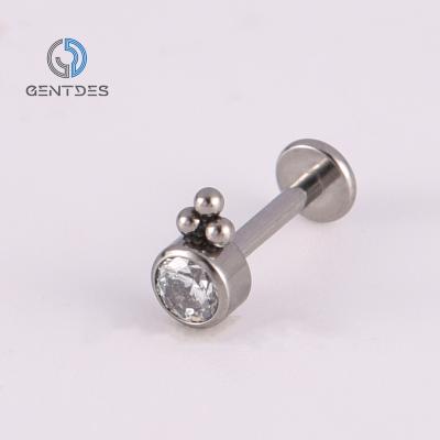 China FASHIONABLE ASTM F136 Titanium Labret Nose Rings Bezel Setting CZ Cubic Zircon Earrings Tragus Labret Lip Ring Body Piercing Jewelry for sale