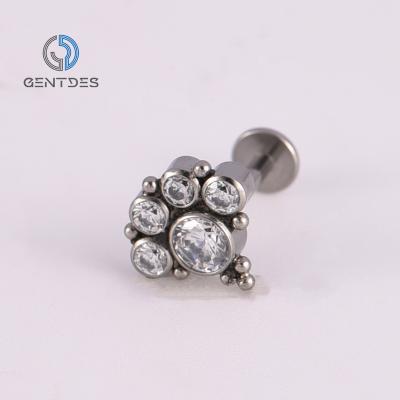 China FASHION Body Jewelry ASTM F136 Titanium Bezel Piercing Cubic Zircon Earrings Stud Nose Tragus Cartilage Cluster Pearl Labret Lip Ring for sale