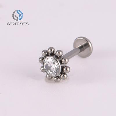 China FASHIONABLE Spherical Titanium Antiallergic Pircing Septum Labret Nose Ring With White CZ Gems Piercing Labret Stud Cartilage Tragus ASTM F136 for sale