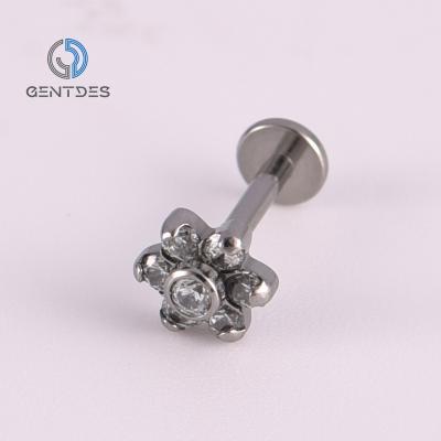 China FASHIONABLE Titanium Antiallergic Piercing Nose Ring Labret Piercing Jewelry ASTM F136 Nose Ring Internally Threaded Flower Shape Zirconia for sale