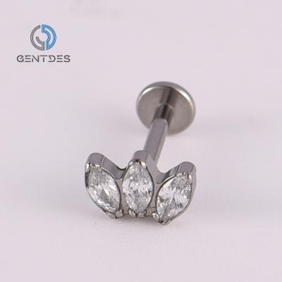 China FASHIONABLE ASTM F136 Titanium Body Piercing Internally Threaded CZ Group Stud Earrings Sniff Stud Lip Jewelry Labret Nipple Ring for sale