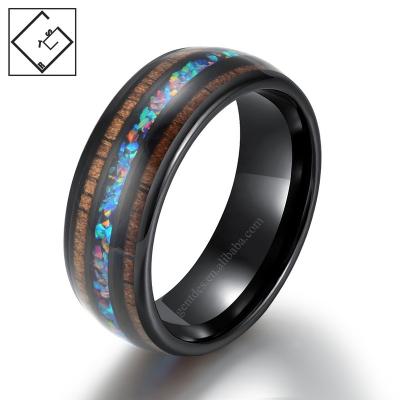 China CLASSIC ready to ship Wood and Opal Inlay Tungsten Men Rings for sale