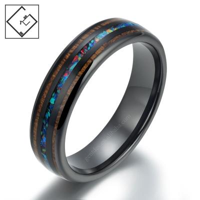 China CLASSIC ready to ship 6mm wood and Opal Inlay Tungsten Wedding Ring mixed for sale