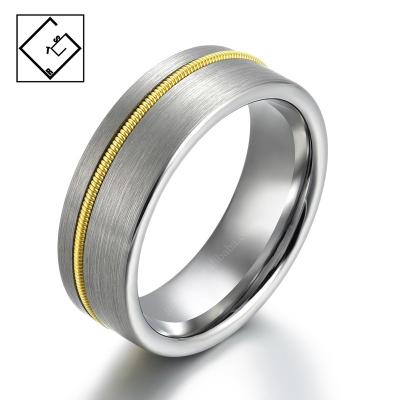 China CLASSIC ready to ship silver tungsten Ring Men of gold guitar string inlay jewelry for sale