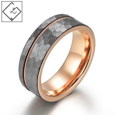 China CLASSIC ready to ship Inlay Rose Gold Tungsten Mens Guitar String Rings for sale