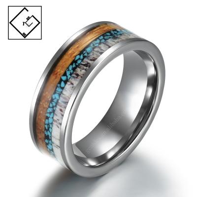 China CLASSIC Running Style Antler And Center Crushed Turquoise Flat Inlay Tungsten Ring 8mm for sale