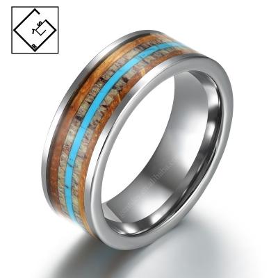 China CLASSIC Double Stock Whiskey & Double Wedding Tungsten Turquoise Antler & Center Rings for sale