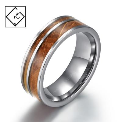 China CLASSIC Flat Tungsten Ring With Double Whiskey Wood Marquetry Ring for sale