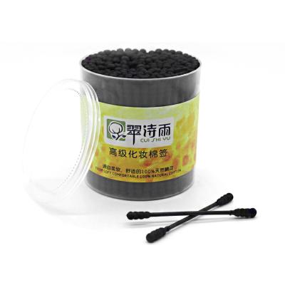 China 200PCS Home Use+office+travel double head cotton buds soft black cotton swabs high quality sprial for sale