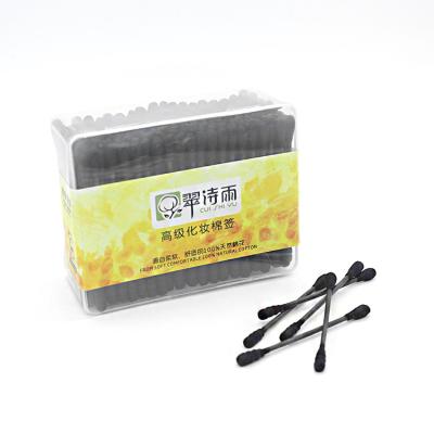 China 2020 Home Use+office+travel Paper Stick Cotton Buds Black 200PCS Soft Cotton Pads for sale