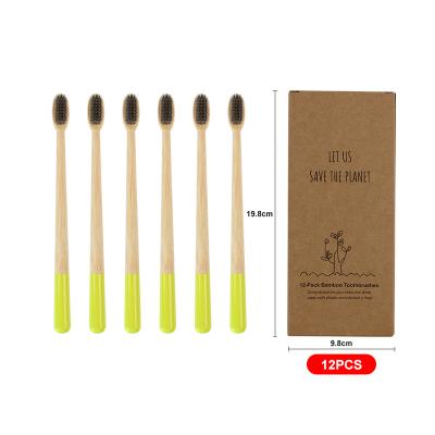 China Biodegradable In Stock Custom Logo Colorful Toothbrush For Adult Hard Hair Round Bamboo Toothbrush For Daily Use for sale