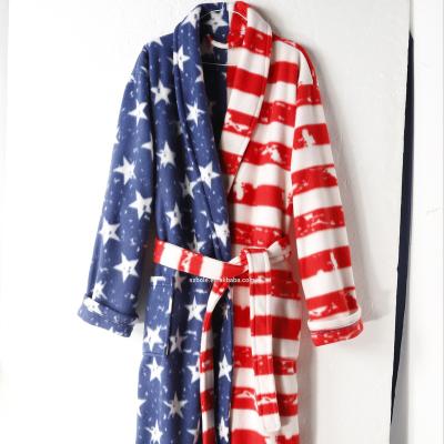 China Cheap Price USA Flag Design Printed Bathrobe Dressing Gown Sleapwear 100% Polyester for sale