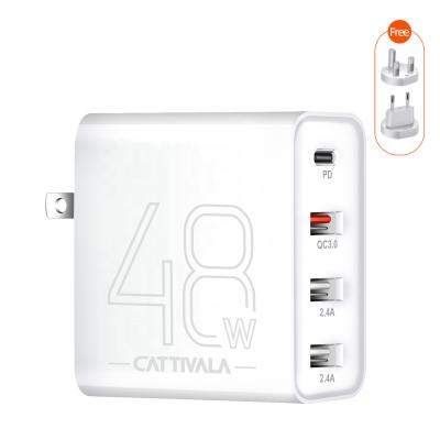 China Fast_charging CATTIVALA 48W palladium 18W charger qc3.0 multi port usb fast charging head usb charging multi charger for sale