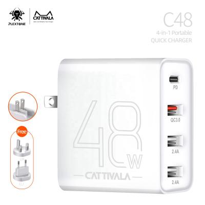 China Fast_charging USB C Wall Charger CATTIVALA 48W 4-Port Palladium Quick Charger Portable Type C Charger with Foldable Plug for sale