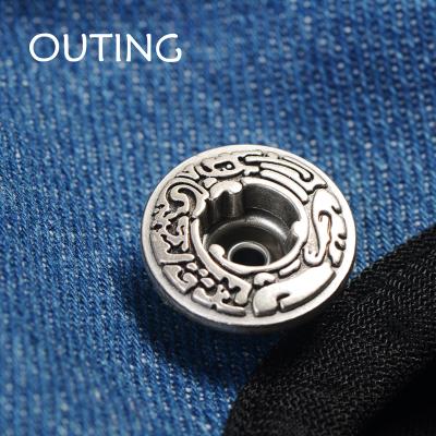 China Nickel Free Metal Jeans Button , Antic Silver Finish Engraved Logo Hardware High Quality Garment Trims for sale