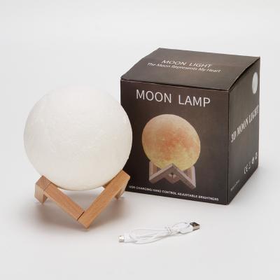 China 3D Printing 7 Colors Moon Light Flashing Lamp with Wooden Stand and Exterior for sale