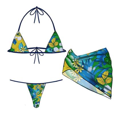 China Plus Size Sunko Custom Cut Designer Swimsuits Famous Brands Manufacturers Women's Swimwear 3 Piece Bikini Swimwear For Women for sale