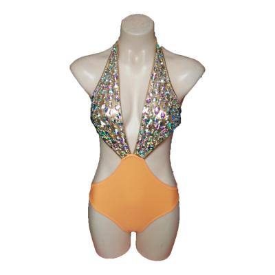 China Brand Sunko style swimwear women rhinestone breathable handmade one piece bikinis cut crystal bikini for sale