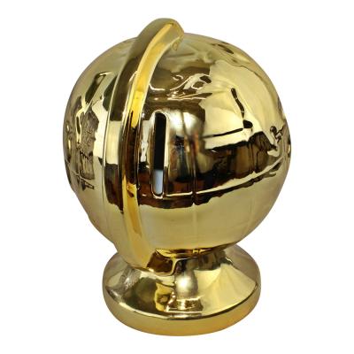 China New Factory New Europe Style Gold Metallic Globe Style Ceramic Piggy Bank Ceramic Piggy Bank For Kid Children for sale