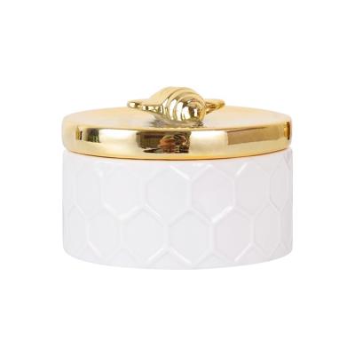 China New factory Europe style mini luxury gold white round cheap ceramic ring jewelry box with logo for sale