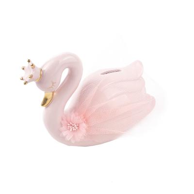 China Europe style new factory custom swan shaped big cute ceramic coin piggy bank piggy bank for child for sale