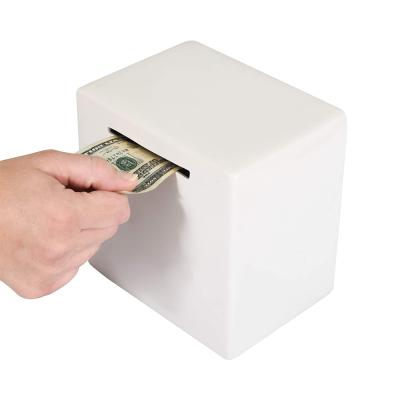 China Europe Style New Factory Custom Large White Ceramic Coin Money Collecting Saving Storage Box Piggy Bank For Adult for sale