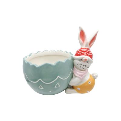 China New Custom Modern Cute Ceramic Easter Eggs Flower Planters Rabbit Plant Succulent Pot for sale