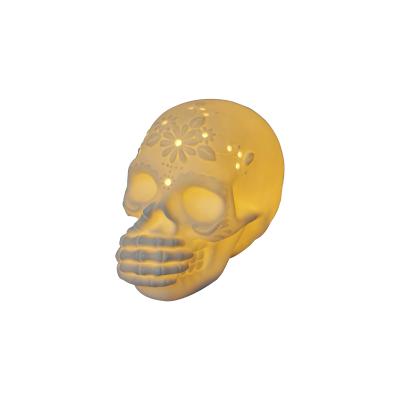 China Europe Style Halloween Light Up Ceramic 3d Skull Solar Head Tail Led Home Decoration Lights Show For Halloween To Dedicate for sale