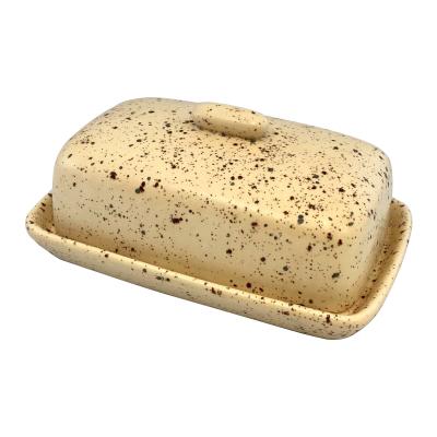 China New Factory Europe Style Custom Logo Rectangular Unique Porcelain Stoneware Ceramic Butter Dish With Lid for sale