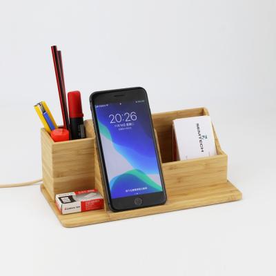 China Custom 15w 3in Mobile Phone Holder Gift 10w Pen Stand Holder Eco-Friendly Smart Desktop Phone Box 15w 3in 1 Organizer Bamboo Wireless Charger for sale