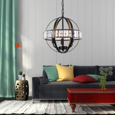 China Galtlap Modern Vintage Metal Globe Pendant Lighting Chandeliers 3-Light Cage Crystal Chandelier for sale