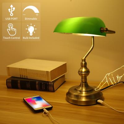 China Modern Antique Luxury Nordic Bed Side Metal Touch Switch Rheostat Decorative Dimmable Touch Control Dimmable USB Port Lead Glass Shades Study Table Lamp for sale