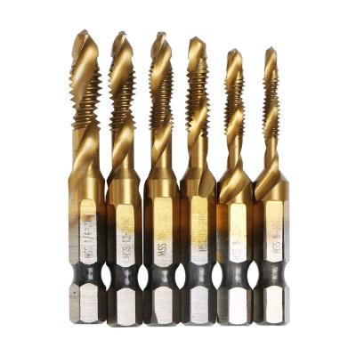 China High Speed Steel 6 Pack Titanium Combination Drill Tap Bit Set Screw Tapping SAE 6-32NC 8-32NC 10-24NC 10-32NC 12-24NC 1/4-20NC for sale