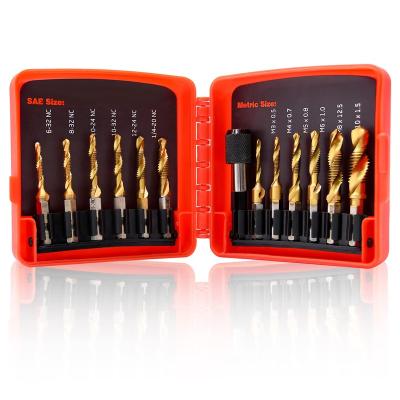 China Metal Drilling 13pcs SAE/Metric Titanium Combination Drill and Tap Bits Set with Quick Change Adapter for sale