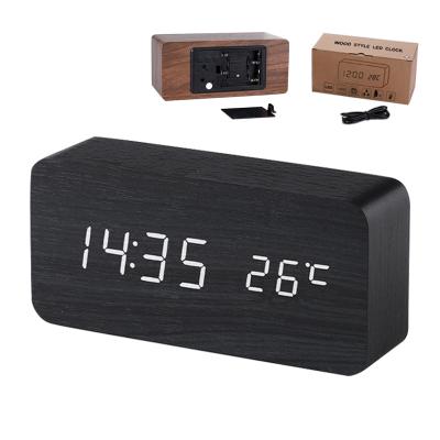 China Factory Wholesale Automatic Dimming Digital Calendars Customs Lead Modern Wooden Table Desk Digital Clock Bedroom Alarm Clock for sale