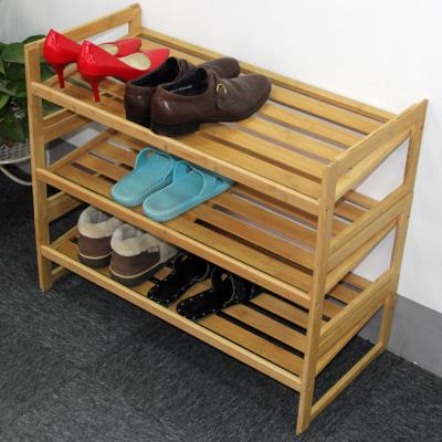 China Cancel 3 Tier Shelf Entryway Storage Shoe Rack Bamboo Wood Organizer Home Furniture for sale