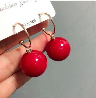 China Fashion S925 Needle Pearl C Silver Korean Red Earring Earring Dangle Female for sale