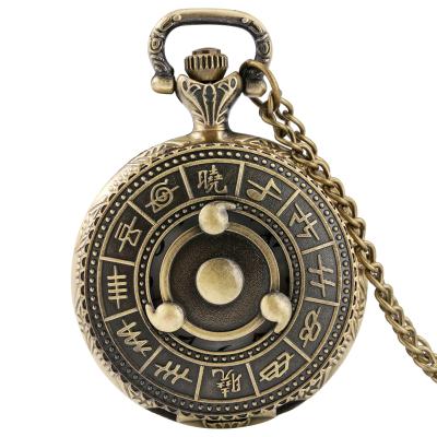 China Cartoon Naruto Ancient Bronze Pocket Watch Sharingan Design Boy Pendant Chain Necklace Birthday Gift for sale